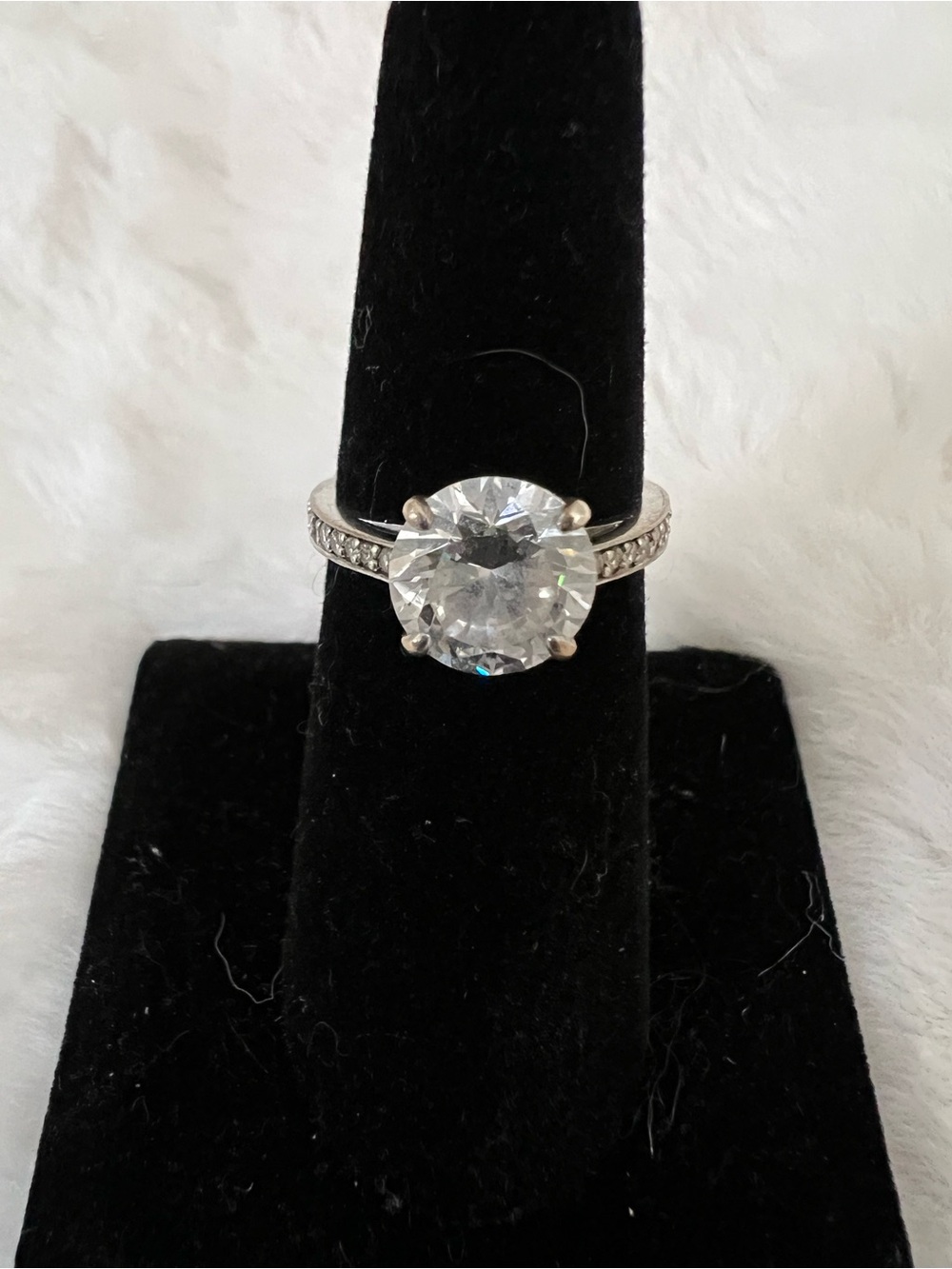 Daniel K Sterling Silver Clear Stone Solitaire Ring with Pave Band